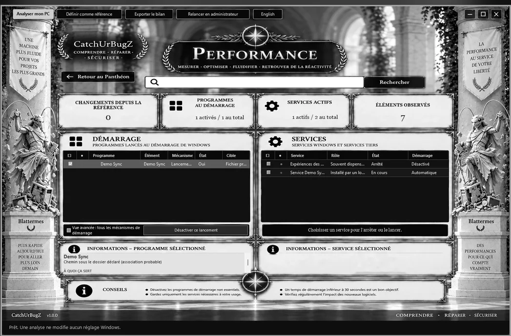 Module Performances de CatchUrBugz : programmes au démarrage et services